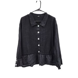 Kleen Women's 100% Linen Button Front Peplum Jacket Lagenlook - L